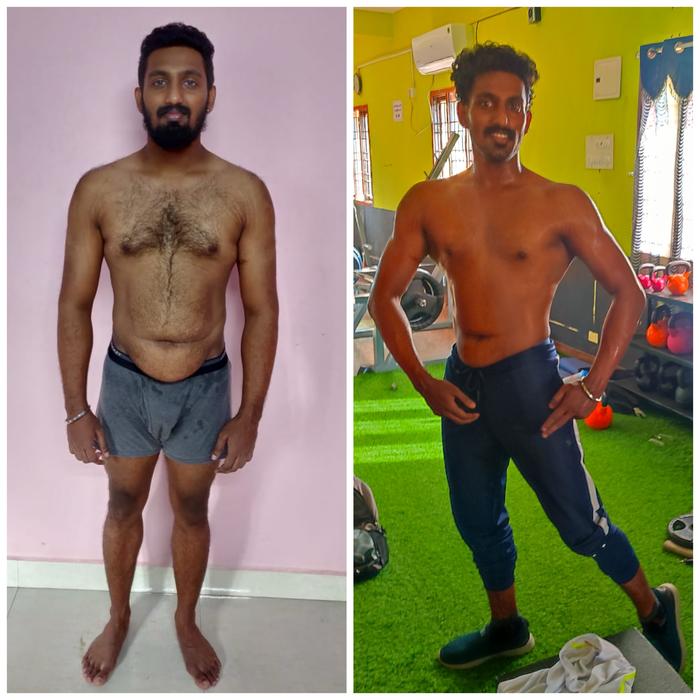 Vishwa's real before and after transformation achieved through PSV Lifestyle Systems coaching.